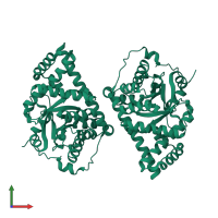 Homo dimeric assembly 1 of PDB entry 1f05 coloured by chemically distinct molecules, front view.