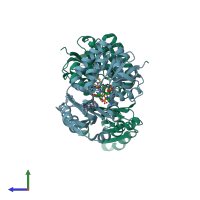 PDB entry 1f06 coloured by chain, side view.