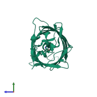 PDB entry 1f0b coloured by chain, side view.