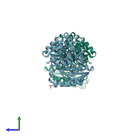 PDB entry 1f0k coloured by chain, side view.