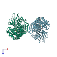 PDB entry 1f0l coloured by chain, top view.