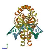 PDB entry 1f0o coloured by chain, side view.