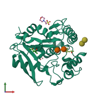 PDB entry 1f0p coloured by chain, front view.