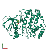 PDB entry 1f0q coloured by chain, front view.