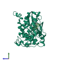 PDB entry 1f0q coloured by chain, side view.