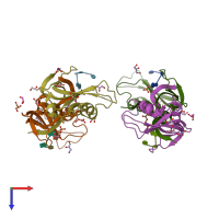 PDB entry 1f0v coloured by chain, top view.