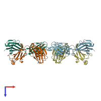 PDB entry 1f11 coloured by chain, top view.