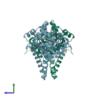 PDB entry 1f14 coloured by chain, side view.