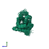 PDB entry 1f16 coloured by chain, ensemble of 20 models, side view.