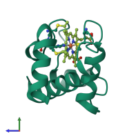 PDB entry 1f1f coloured by chain, side view.