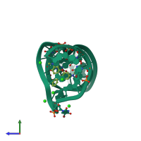 PDB entry 1f1t coloured by chain, side view.