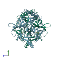 PDB entry 1f1v coloured by chain, side view.