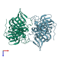 PDB entry 1f1v coloured by chain, top view.