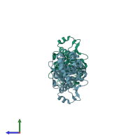 PDB entry 1f1z coloured by chain, side view.