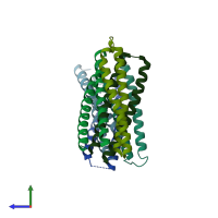 PDB entry 1f23 coloured by chain, side view.