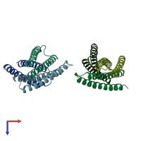 PDB entry 1f23 coloured by chain, top view.