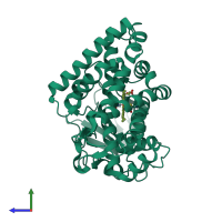 PDB entry 1f26 coloured by chain, side view.