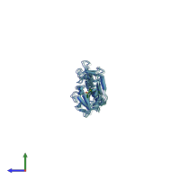 PDB entry 1f29 coloured by chain, side view.