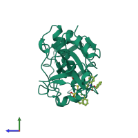 PDB entry 1f2a coloured by chain, side view.