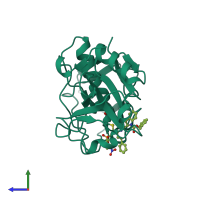 Monomeric assembly 1 of PDB entry 1f2b coloured by chemically distinct molecules, side view.