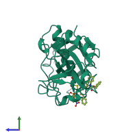 PDB entry 1f2b coloured by chain, side view.