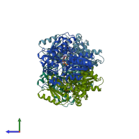 PDB entry 1f2d coloured by chain, side view.