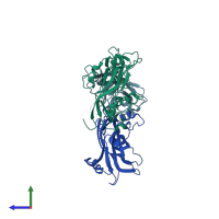 PDB entry 1f2n coloured by chain, side view.