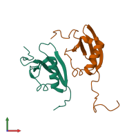 PDB entry 1f2r coloured by chain, front view.
