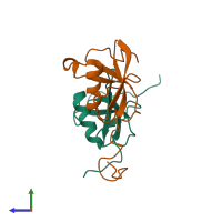 PDB entry 1f2r coloured by chain, side view.