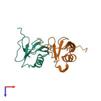 PDB entry 1f2r coloured by chain, top view.