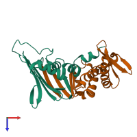 PDB entry 1f2t coloured by chain, top view.