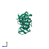 Monomeric assembly 1 of PDB entry 1f32 coloured by chemically distinct molecules, side view.