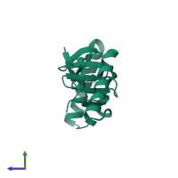 PDB entry 1f32 coloured by chain, side view.