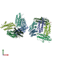 PDB entry 1f33 coloured by chain, front view.
