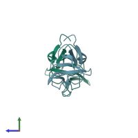 PDB entry 1f39 coloured by chain, side view.