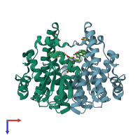 PDB entry 1f3b coloured by chain, top view.