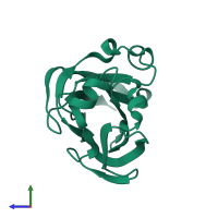 PDB entry 1f3g coloured by chain, side view.