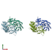 PDB entry 1f3t coloured by chain, front view.