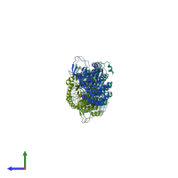 PDB entry 1f3t coloured by chain, side view.