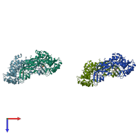 PDB entry 1f3t coloured by chain, top view.