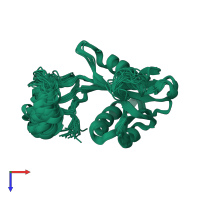 PDB entry 1f3y coloured by chain, ensemble of 25 models, top view.