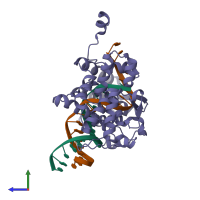 PDB entry 1f44 coloured by chain, side view.