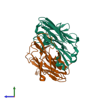 PDB entry 1f4w coloured by chain, side view.