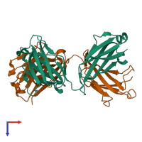 PDB entry 1f4w coloured by chain, top view.