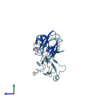 PDB entry 1f56 coloured by chain, side view.