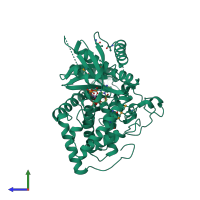 PDB entry 1f5a coloured by chain, side view.