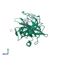 PDB entry 1f5k coloured by chain, side view.