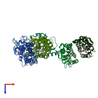 PDB entry 1f5p coloured by chain, top view.