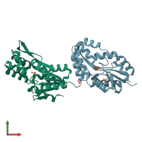 PDB entry 1f5s coloured by chain, front view.