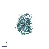 PDB entry 1f5s coloured by chain, side view.
